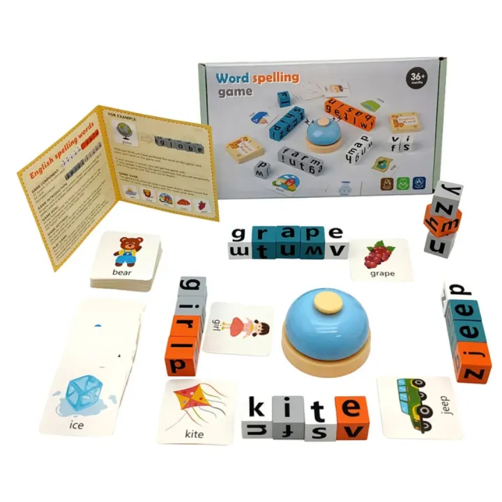 Kids Wooden Word Spelling Game with Bell & Flash Cards