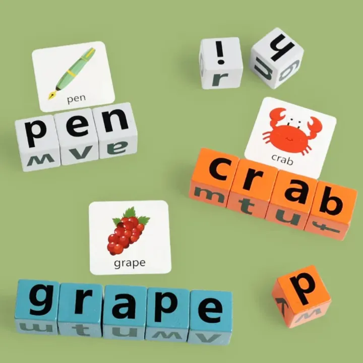 Kids Wooden Word Spelling Game with Bell & Flash Cards