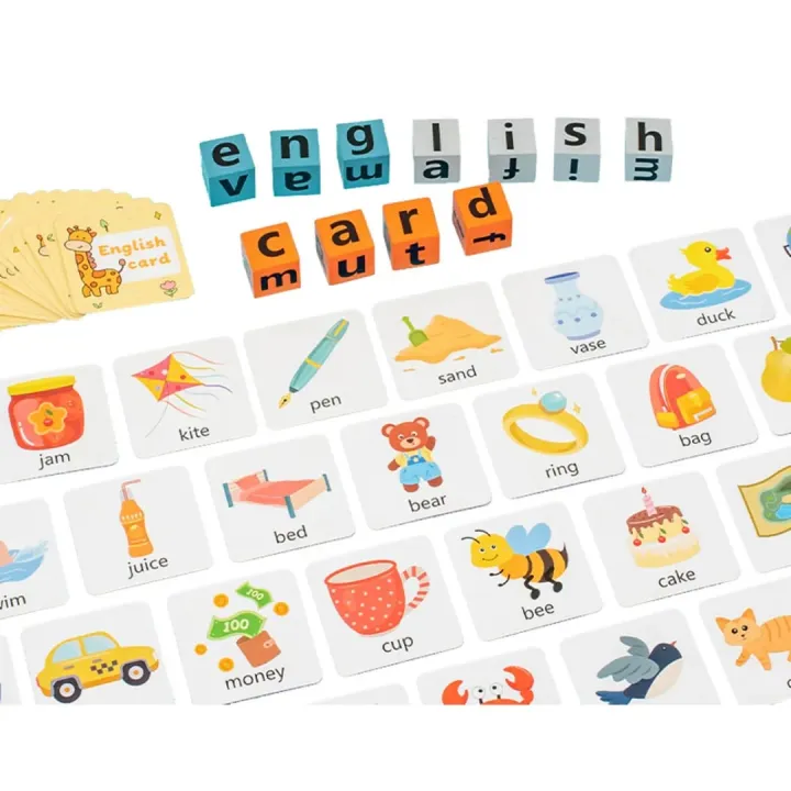 Kids Wooden Word Spelling Game with Bell & Flash Cards